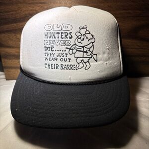 Black and White Trucker Hat with Hunter Graphic